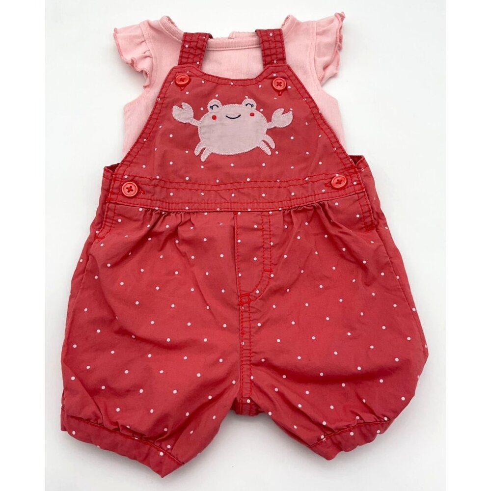 Carters Just One You Peach Polka Dot Shortalls & Bodysuit w/Crab Applique 6M